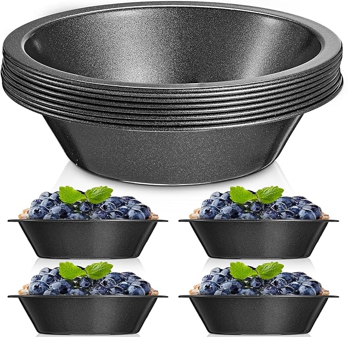 Gandeer 8 Pcs mini pie tins Pie Pan Dish for Baking Carbon Steel Pizza Nonstick Plate Bakeware Set Oven Air Fryer Cake Bread Meat (4 Inch,Black)