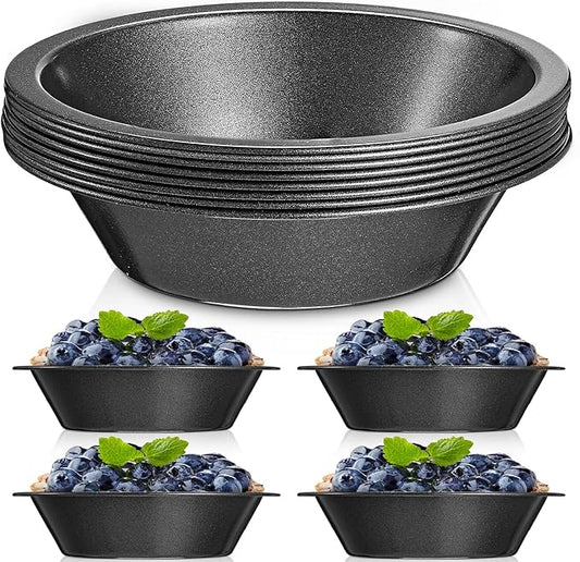 Gandeer 8 Pcs mini pie tins Pie Pan Dish for Baking Carbon Steel Pizza Nonstick Plate Bakeware Set Oven Air Fryer Cake Bread Meat (4 Inch,Black)