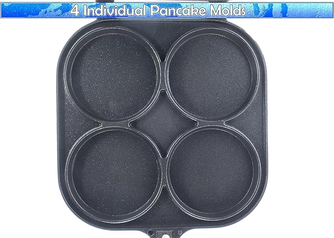 5 STAR SUPER DEALS Pancake Pan Maker Nonstick Double Sided w/ 4 Small Round Mold Designs for Perfect Eggs, French Toast, Omelette, Flip Jack, and Crepes