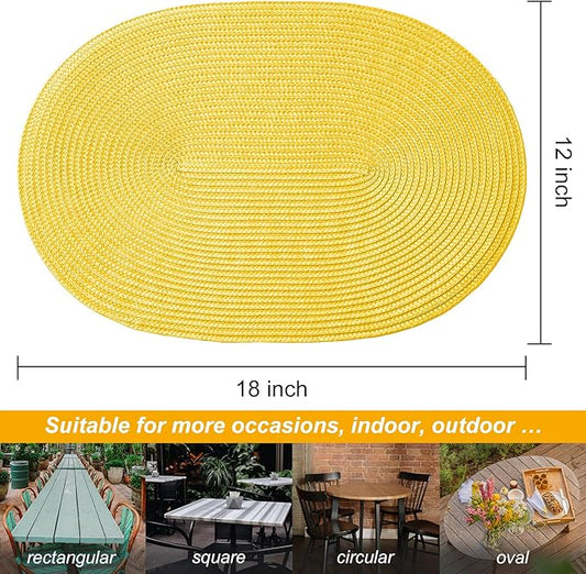 AHHFSMEI Placemats Set of 4 for Dining Table Washable Woven Non-Slip 18x12 inches Placemat Heat-Resistant Durable Table Mats for Dining Table Easy to Clean (Oval Yellow, 4)