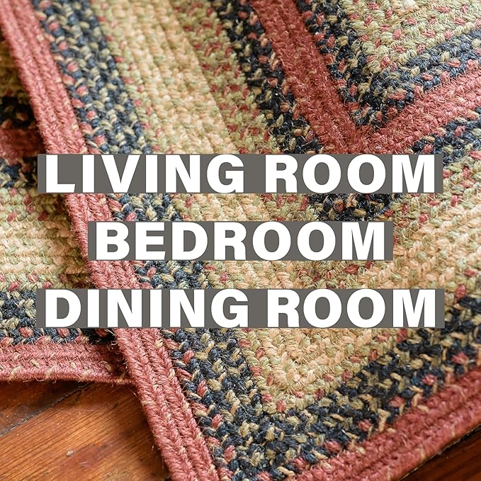 Homespice Highland Jute Braided Rug 8x10' - Multicolor Oval Area Rug for Dining Room and Living Room, Country Decor