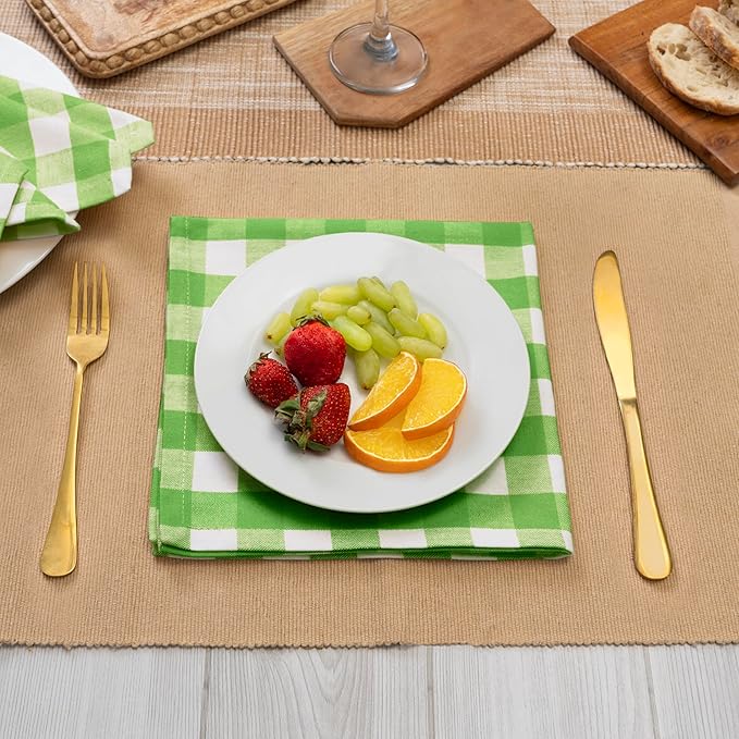 Blue Needles Gingham Buffalo Plaid Cloth Napkins 100% Cotton Set of 12 Dinner Table Napkins 18x18 inch Soft Reusable Washable Perfect for Wedding Parties & Everyday Use - Apple Green & White