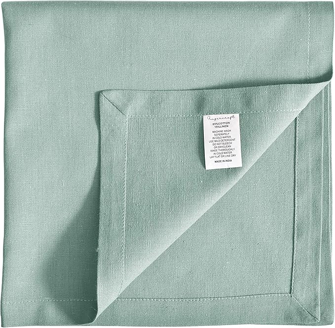FINGERCRAFT Cloth Napkins Set of 12, Cotton Linen Mitered Corner Soft Durable Washable Eco-Friendly Napkins Cloth, 18x18 inch Premium Quality for Home Hotel Parties Christmas Wedding Dinner Aqua