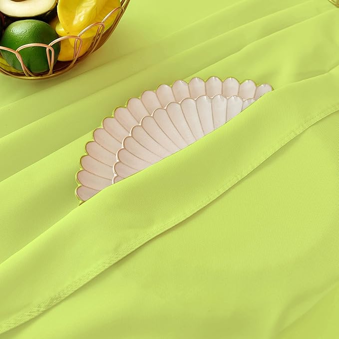 MEANMOY Lime Green 210 GSM Water & Stain Resistant Round Tablecloth for Circle Table - Solid 90 Inch Table Cloth Cover in Wrinkle Free Durable Washable Polyester Fabric for Wedding, Party, Banquet