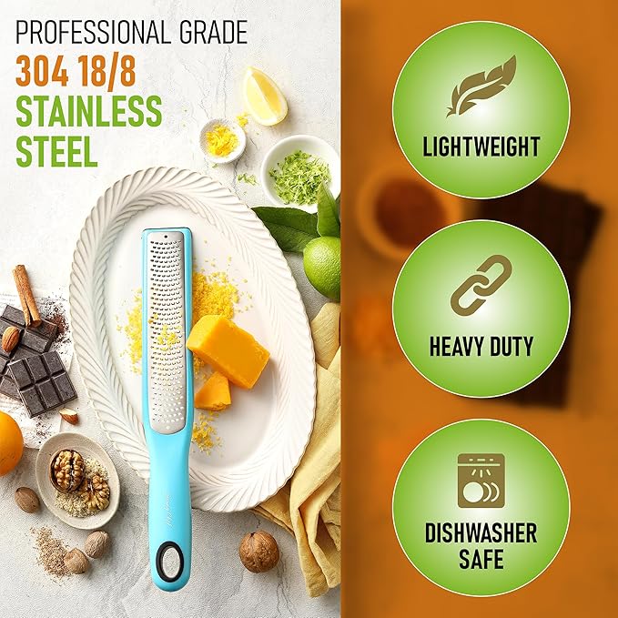 Spring Chef Stainless Steel Dough Blender, Medium Size & Premium Lemon Zester - 2 Product Bundle - Aqua Sky