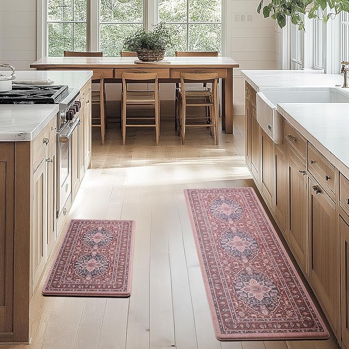 FRESHMINT Anti Fatigue Kitchen Mats Set 2 PCS, Waterproof & Non-Skid Medallion Kitchen Rugs, Cushioned Kitchen Floor Mats for Standing Washable Comfort Kitchen Runners for Lanudry, Office, Sink