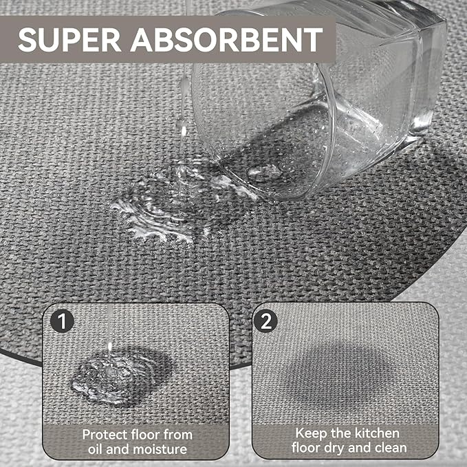 Kitchen Mat Kitchen Rugs Sets of 2 PCS Non Slip Washable, Linen-Like 0.3" Thick Cushioned Absorbent Kitchen Mats for Floor, Mild Anti-Fatigue Sink Laundry Standing Mat, Gray 17"x30"+17"x59"