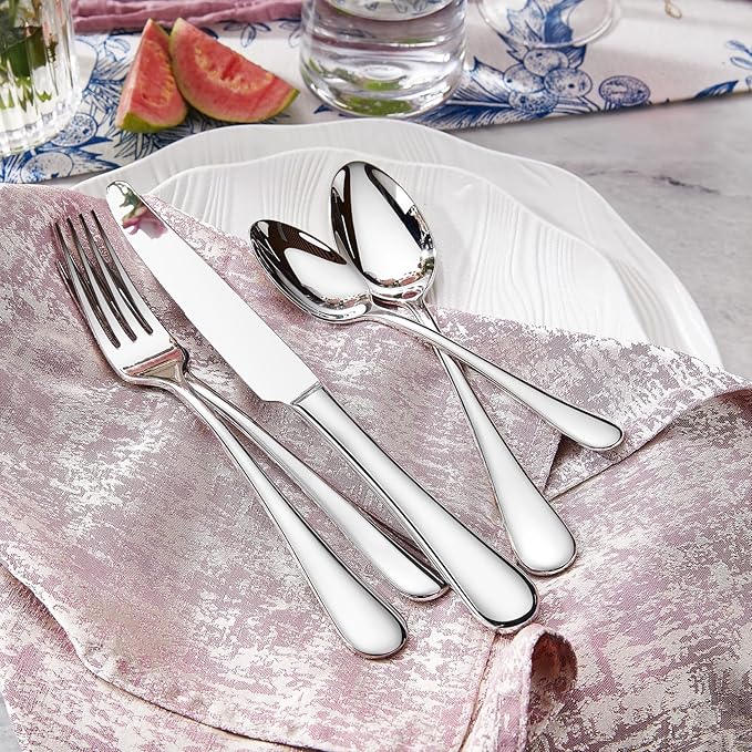 KEAWELL Premium Verona 4-Piece 9.7 inch Knife Set – Mirror-Polished Stainless Steel Table Knives with Serrated Edges, Elegant Design and Comfortable Grip for Dining and Entertaining (Dinner Knives)