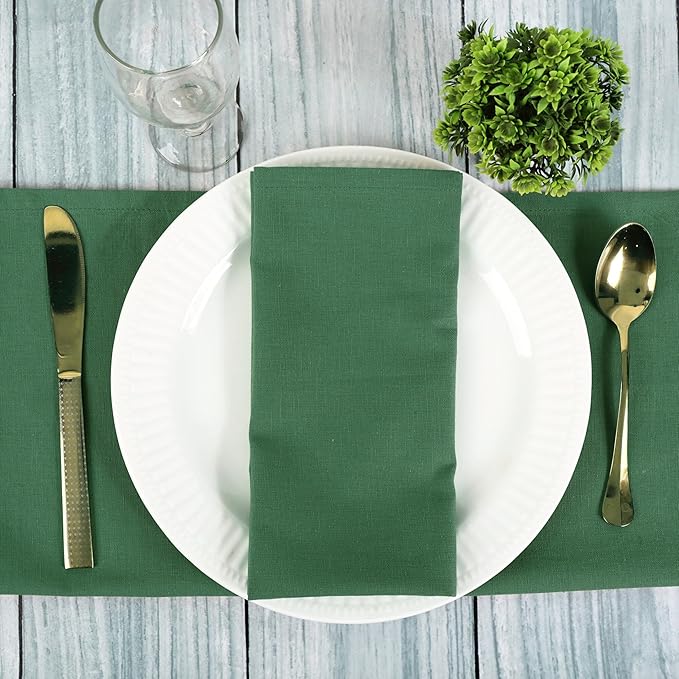 FINGERCRAFT Dinner Cloth Napkins, Cotton Linen Blend Mitered Corner Napkins Cloth 12 Pack Natural Premium Quality for Every Day Use, Parties, Weddings, 18x18 inch Christmas Special Color Eden Green