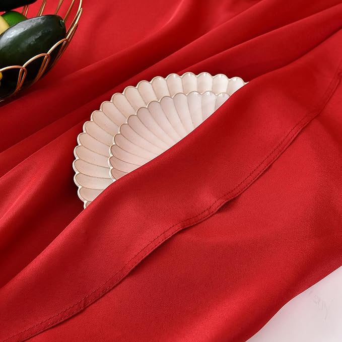 MEANMOY Red 210 GSM Water & Stain Resistant Round Tablecloth for Circle Table - Solid 60 Inch Table Cloth Cover in Wrinkle Free Durable Washable Polyester Fabric for Wedding, Party, Banquet