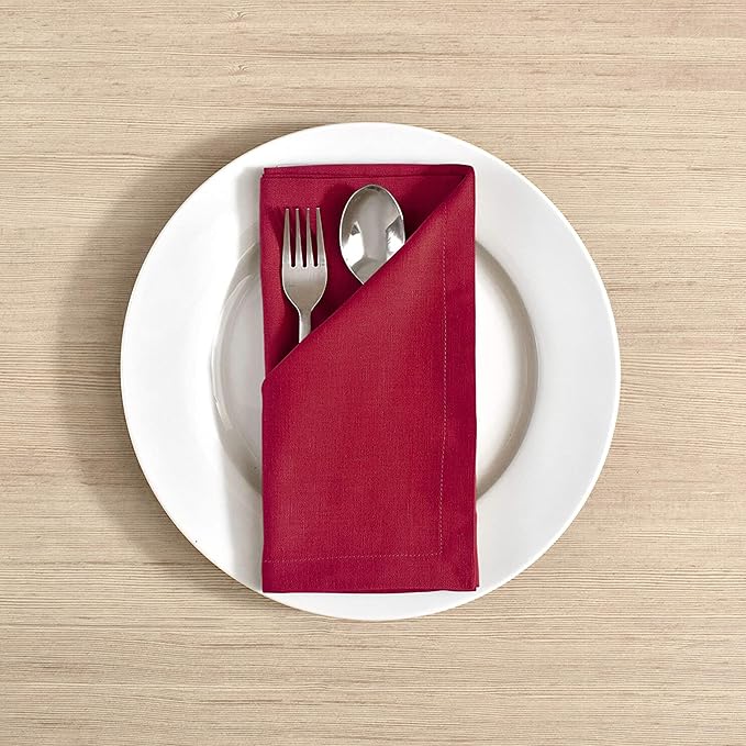 FINGERCRAFT Dinner Cloth Napkins, Cotton Linen Blend Mitered Corner Napkins Cloth 12 Pack Natural Premium Quality for Every Day Use, Parties, Weddings, 20x20 inch Christmas Color Tango Red