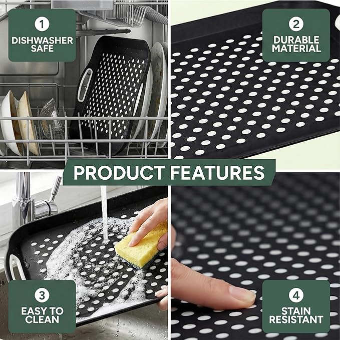 Zuvo Anti-Slip Food Serving Tray with Handles (Set of 2) – BPA-Free Plastic, Lightweight & Durable – Non-Slip Couch Trays for Eating & Drinks (Black)
