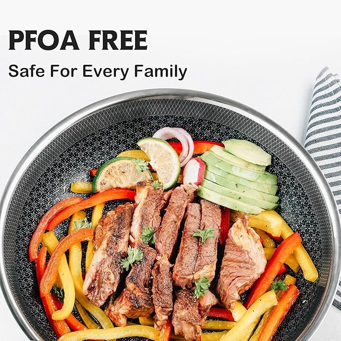 SNOWCLAD Hybrid Nonstick Stainless Steel Frying Pan with Lid, 12-Inch, PFOA-Free Non-Toxic Skillet, Induction Compatible, Dishwasher, Oven & Broiler Safe