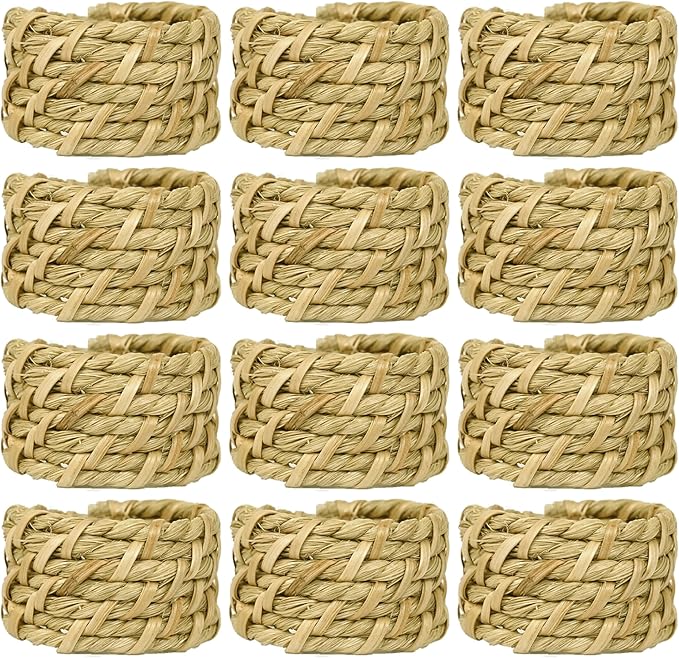ALPHA Living HOME Rattan Napkin Rings Set of 12 - Handcrafted Cane Serviette Holders for Table Decor, Weddings, Partiess, Dinners, Rustic Boho Style Napkin Rings Natural.