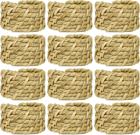 ALPHA Living HOME Rattan Napkin Rings Set of 12 - Handcrafted Cane Serviette Holders for Table Decor, Weddings, Partiess, Dinners, Rustic Boho Style Napkin Rings Natural.