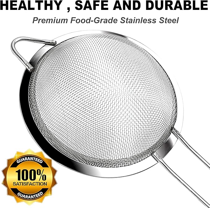 Anaeat Fine Mesh Strainers - Premium Stainless Steel Colander Sieve Sifters, with Durable Mesh and Sturdy Handle, Excellent for Sifting Dry ingredients, Flour, Pastas, Rice, Tea (6.3"）