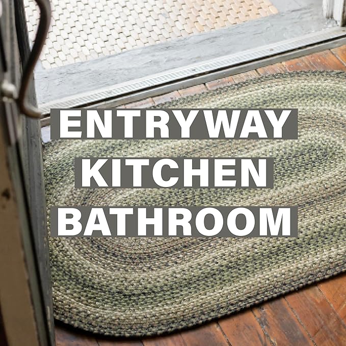 Homespice Pinecone Small Oval Rug 27x45 - Rustic Green Braided Rug for Kitchen and Bathroom, Reversible, Pet Friendly, No Shed Jute for Easy Maintenance