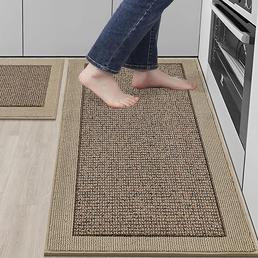 BEQHAUSE Kitchen Rugs and Mats Set of 2 Non-Slip Kitchen Mats for Floor, Absorbent and Stain Resistant Kitchen Runner, Machine Washable Rugs for Kitchen, Laundry & Sink, 20"x32"+20"x48", Taupe
