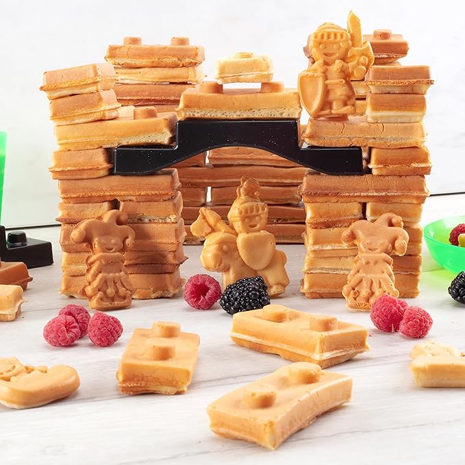 Fantasy Castle Waffle Maker- Bake & Build Castle of Waffles or Pancakes Shaped Like Bricks Knights Princesses Dragons & More- Electric Nonstick Iron w 4 Removable Dishwasher Safe Plates- Kids Gift