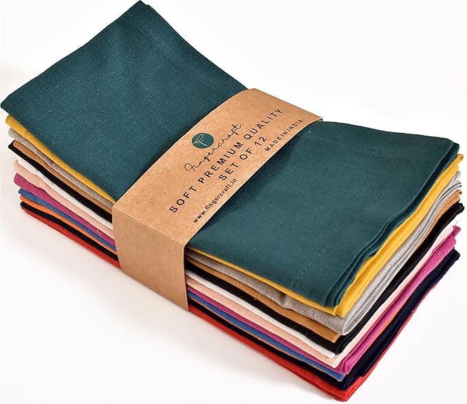 Fingercraft Multicolor Cloth Napkins - Set of 12 Pure Cotton Everyday Lunch Dinner Napkin - Holiday Birthday Party Gift - Soft Washable Absorbent Reusable Napkin Christmas Cloth Napkins Multi Pack