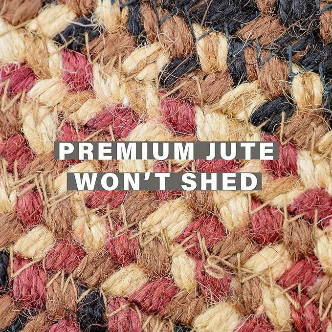 Prescott Jute Braided Rugs 20x30 - Primitive Black and Burgundy Rug for Entryway, Kitchen and Bathroom