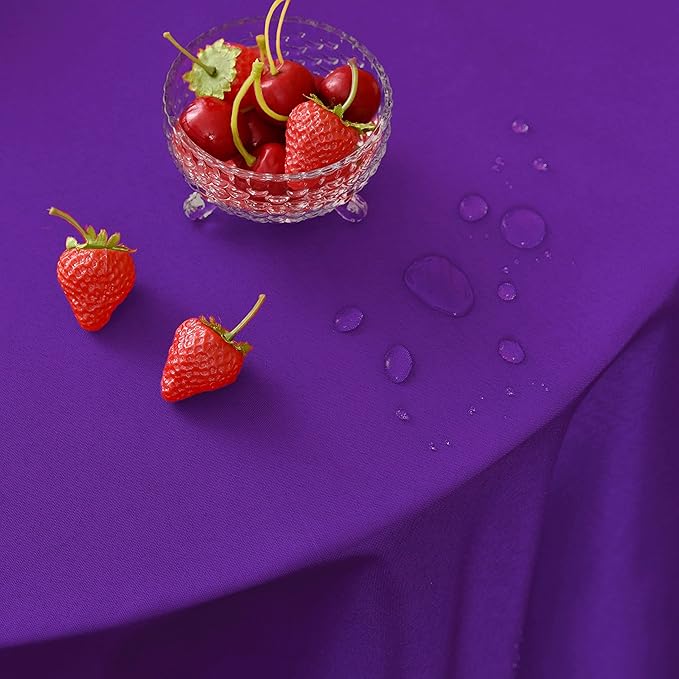 MEANMOY Purple 210 GSM Water & Stain Resistant Round Tablecloth for Circle Table - Solid 108 Inch Table Cloth Cover in Wrinkle Free Durable Washable Polyester Fabric for Wedding, Party, Banquet