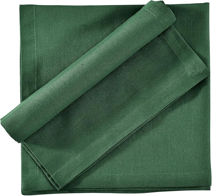 FINGERCRAFT Dinner Cloth Napkins, Cotton Linen Blend Mitered Corner Napkins Cloth 12 Pack Natural Premium Quality for Every Day Use, Parties, Weddings, 18x18 inch Christmas Special Color Eden Green