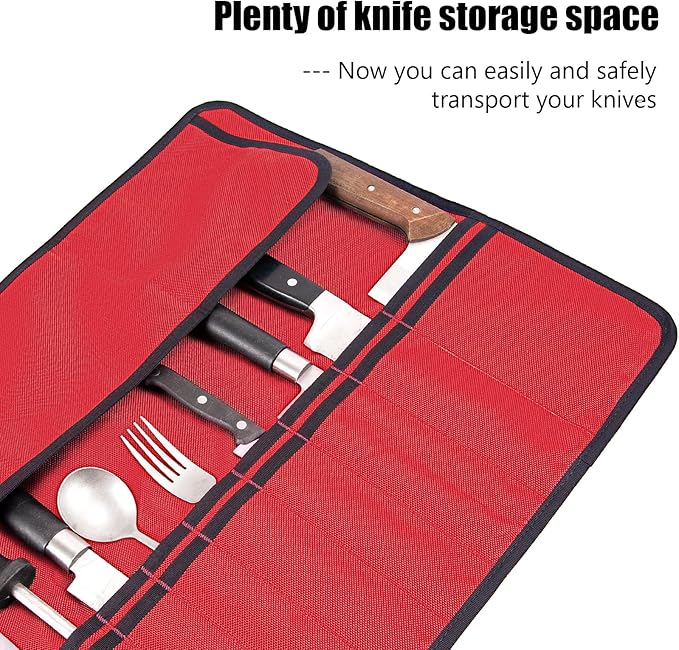 EHRGK Knife Roll,Heavy Duty Knife Bag,Oxford Knife Case with 20 Slots for Knives & Kitchen Tools,Chef Knife Bag,Knife Roll Bag, Knife Pouch Wrap for Chefs Culinary Traveling (Red)