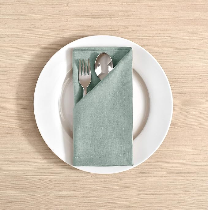 FINGERCRAFT Cloth Napkins Set of 12, Cotton Linen Mitered Corner Soft Durable Washable Eco-Friendly Napkins Cloth, 18x18 inch Premium Quality for Home Hotel Parties Christmas Wedding Dinner Aqua
