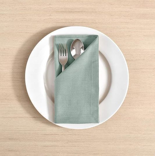 FINGERCRAFT Cloth Napkins Set of 12, Cotton Linen Mitered Corner Soft Durable Washable Eco-Friendly Napkins Cloth, 18x18 inch Premium Quality for Home Hotel Parties Christmas Wedding Dinner Aqua