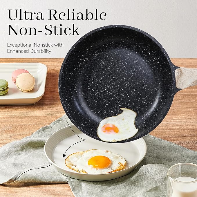 Pots and Pans Set Non Stick, 17Pcs Kitchen Cookware Sets, Granite Stone Induction Cookware Non Stick Cooking Set w/Frying Pans, Saucepans, Sauté Pan (PFOA Free), Black