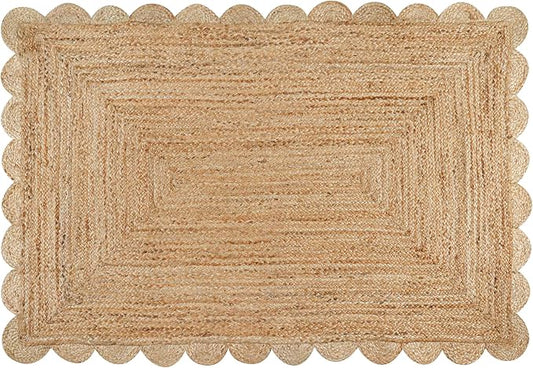 Savi Home Scalloped Jute Rug 4'x6' – Handwoven Natural Area Rug, Farmhouse Boho Style, Eco-Friendly Reversible Carpet for Living Room, Bedroom, Entryway, Dining Room Décor