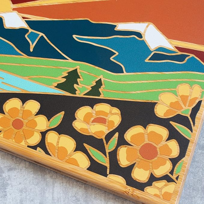 Totally Bamboo Montana State Shaped Cutting Board and Charcuterie Serving Platter with Artwork by Summer Stokes, Includes Hang Tie for Wall Display Varies