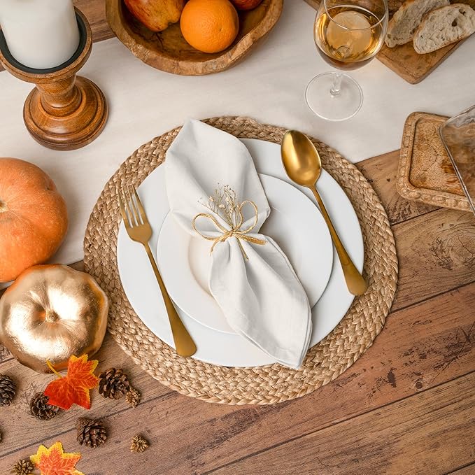 Blue Needles Solid Cloth Napkins Set of 6 White 100% Cotton Dinner Napkins 18x18 inches - Soft, Reusable, Absorbent & Washable Linen, Ideal for Valentine's Day Events, Parties & Everyday Use