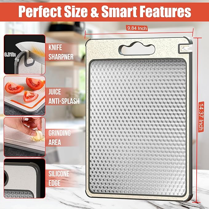 Pure 316 Stainless Steel Cutting Board Full Kit | Non-Toxic Scratch Resistant Chopping Boards for Kitchen | Dual Sided Metal & Wheat Straw with Knife Guards & Sharpener, Finger Guard, Juice Groove