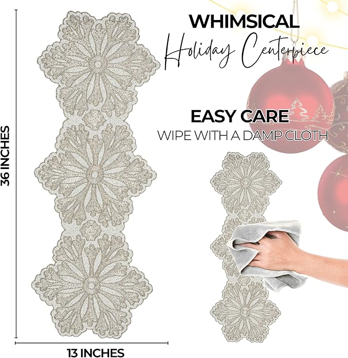 Elegant Glass Bead Beaded Runner 36 inch - 13"x36" Beaded Decorative Runner for Farmhouse, Wedding, Bridal, Holiday & Festive Décor, Unique Handmade Centerpiece (Off White) - ALPHA Living HOME