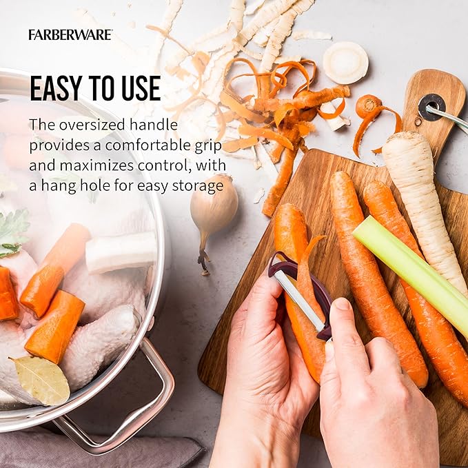Farberware Euro Peeler, a Kitchen Essential for Quick and Easy Peeling of Produce, Chocolate, Cheeses and More, Features Hang-Hole for Easy Storage, Dishwasher Safe, Red