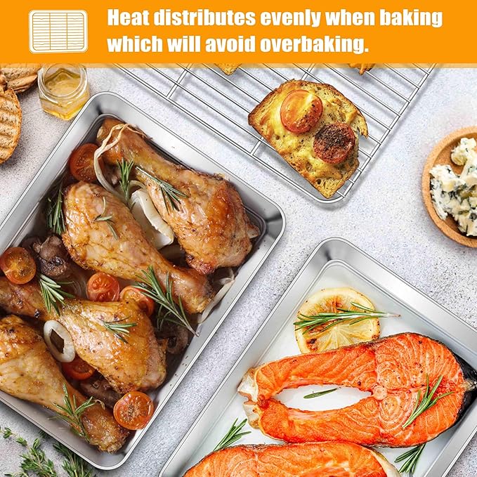 Homikit Baking Sheet with Wire Rack, 9 x 7 Inch Stainless Steel Cookie Sheets for Baking, Small Baking Pan with Cooling Rack, Nonstick Metal Mini Toaster Oven Bacon Tray, Rust Free & Dishwasher Safe
