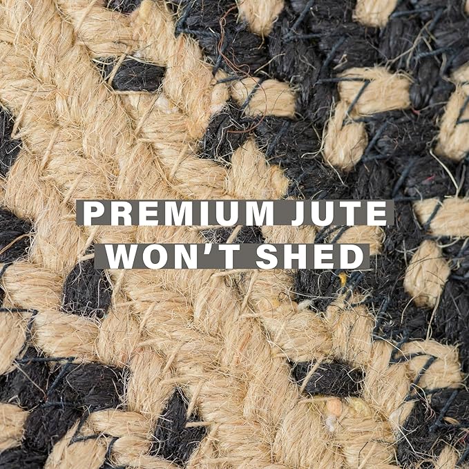 Manchester Black Small Braided Rug, Jute, 27x45 Rectangle - Perfect Country Primitive Decor for Entryway, Bathroom, Everywhere