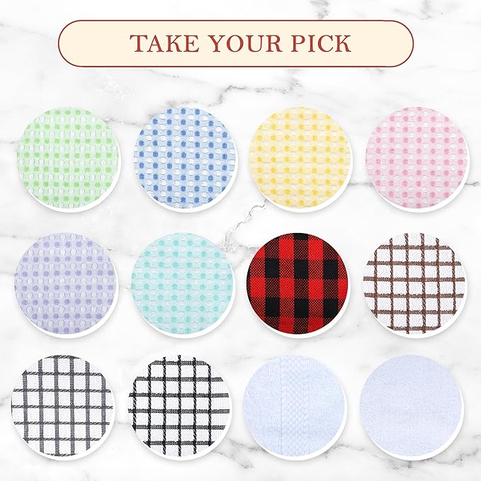 Vintage Vista 100% Cotton Dish Cloths (Pack of 6) - Dish Rags for Washing Dishes - Reusable & Highly Absorbent Kitchen Towels - Kitchen Rags for Christmas - (12" x 12" - Natural Brown Checkered)
