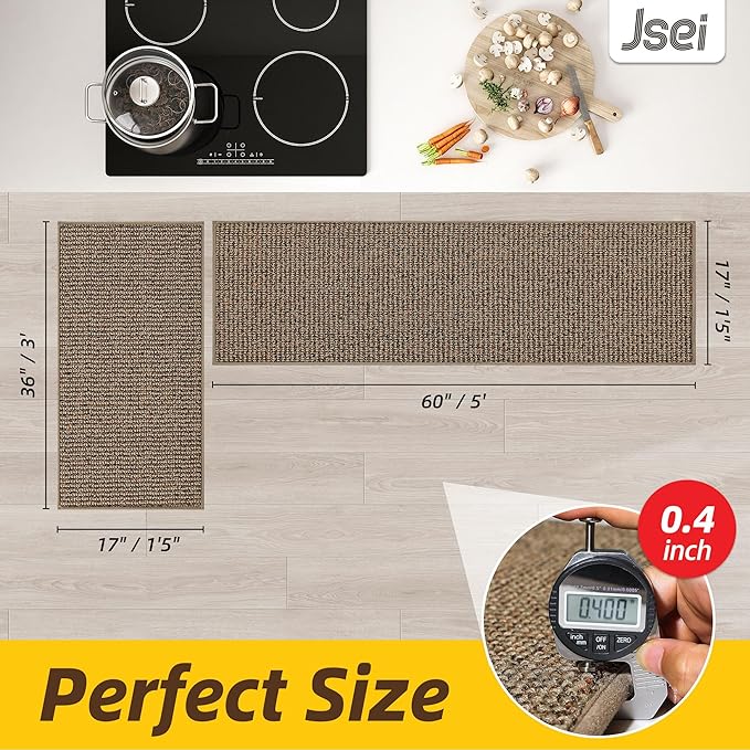 JSEI Kitchen Rugs and Mats, 2PCS Non-Slip Kitchen Mats for Floor, Machine Washable Absorbent and Stain Resistant Kitchen Runner, Carpet Mats with TPR Backing, 17''x30''+17''x60'', Taupe