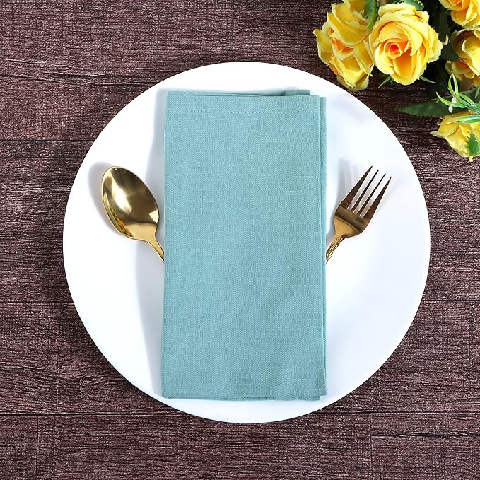 Fingercraft Cloth Napkins, Cotton Linen Blend Napkins Cloth Washable 12 Pack Premium Quality for Parties, Christmas, Thanksgiving, Weddings, Mitered Corner Dinner Napkin for Every Day Use Sky Blue