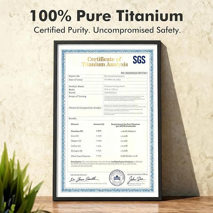 Titanium Cutting Board, 100% Pure Titanium Chopping Board for Kitchen with EPA Certified, Antibacterial Cutting Boards for Outdoor Cooking, Dishwasher Safe (12"x8")