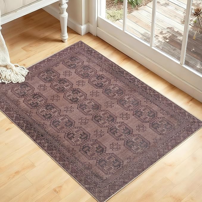 Kuden 3x5 Small Rug, Machine Washable, Non-Slip Backing, Vintage Style, Soft, Low Pile, Area Rugs for Entryway Kitchen Indoor Entrance