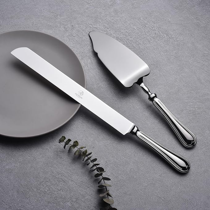 OTW PAVILION 2 Piece Wedding Cake Server Set,18/10 Stainless Steel Dessert Set Pie Server Cake Cutter Knife for Birthday,Anniversary,Holiday,Baby Shower,Party