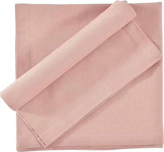 Cloth Napkins Dinner Washable Set of 4 in Cotton Linen Fabric Premium Quality, Mitered Corners for Reusable Every Day Use Pre Shrunk and Good Absorbency Christmas Cloth Napkins (Pack of 4, Pink)