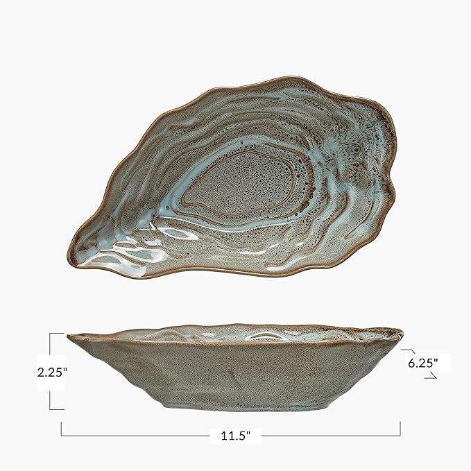 Creative Co-Op Oyster Shaped Stoneware Bowl, Blue