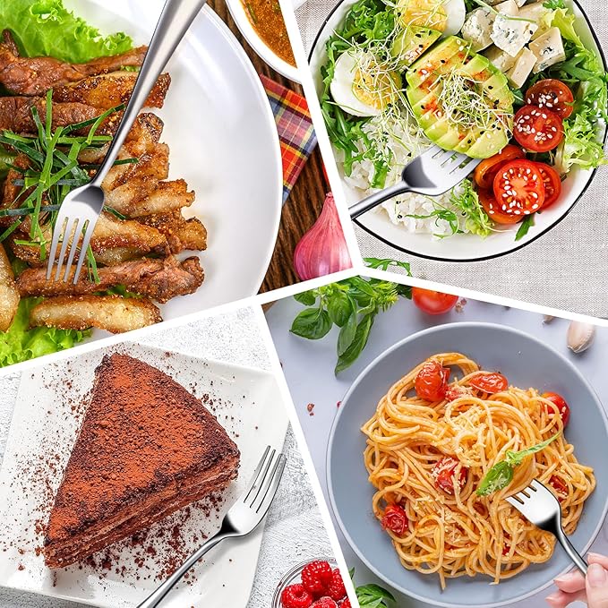 16 Pcs Dinner Forks Set, Stainless Steel Silverware, 8 Inch Salad & Table Forks, Mirror Polished, Dishwasher Safe