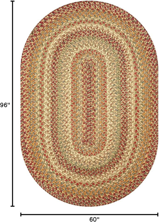 Homespice Harvest Premium Jute Braided Area Rug, 5' x 8' Oval Beige - Tan - Red - Sage - Green, Reversible, Natural Jute Yarn Rustic, Country, Primitive, Farmhouse Style - 30 Day Risk Free Purchase