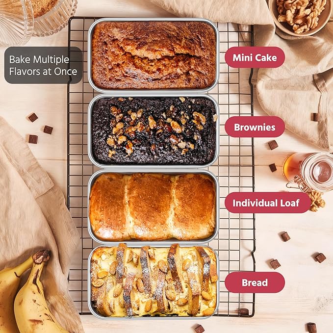 E-far Mini Loaf Pan Set of 12, Small Stainless Steel Bread Baking Pans for Oven, 6.3 x 3.5 Inch Tiny Meatloaf Pans for Homemade Bread Pound Cake Brownies, Non-toxic & Dishwasher Safe